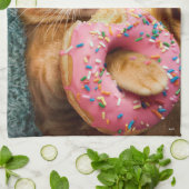 ネコ食べ物ドーナツ キッチンタオル (折り畳み)