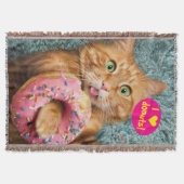 ネコ食べ物ドーナツ スローブランケット (正面)