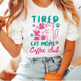 ネコ飼いママのグリーン ピンク コーヒークラブ レトロガーリー Tシャツ
