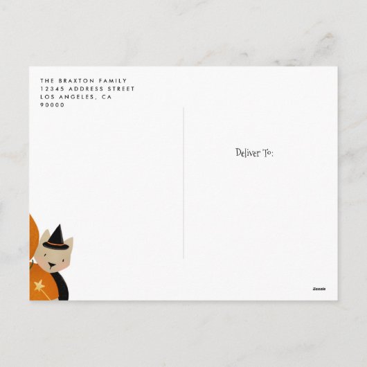 ネコ魔女とハロウィーンのカボチャのちょうちんハッピーハローウィン シーズンポストカード (裏面)
