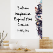 ネコ1子猫とトップハットの水色 ポスター (キッチン)