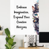 ネコ1子猫とトップハットの水色 ポスター (ホームオフィス)