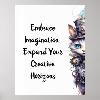 ネコ1子猫とトップハットの水色 ポスター