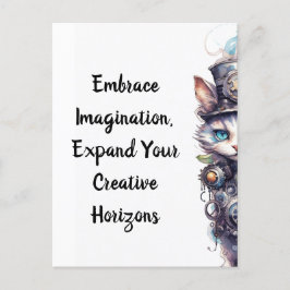 ネコ1子猫とトップハットの水色 ポストカード