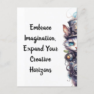 ネコ1子猫とトップハットの水色 ポストカード