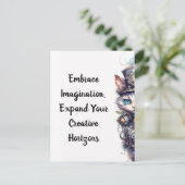 ネコ1子猫とトップハットの水色 ポストカード (スタンド正面)