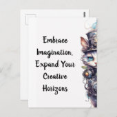 ネコ1子猫とトップハットの水色 ポストカード (正面/裏面)