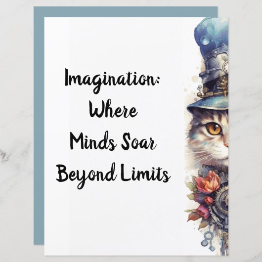 ネコ2子猫バラとトップハットの水色 (正面/裏面)