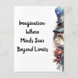 ネコ2子猫バラとトップハットの水色 ポストカード