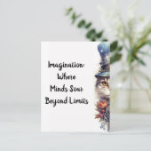 ネコ2子猫バラとトップハットの水色 ポストカード (スタンド正面)