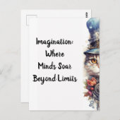 ネコ2子猫バラとトップハットの水色 ポストカード (正面/裏面)