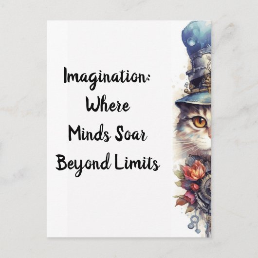 ネコ2子猫バラとトップハットの水色 ポストカード (正面)