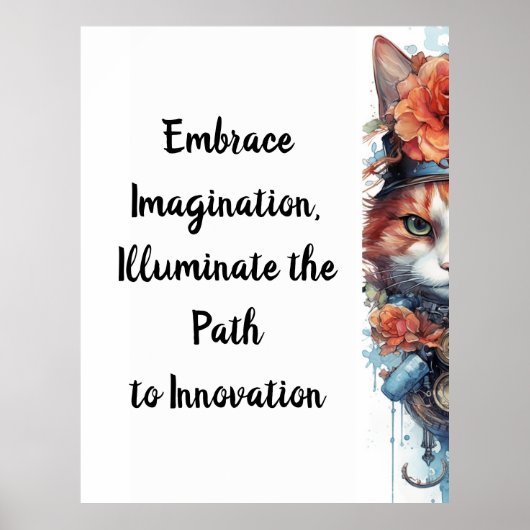 ネコ4子猫バラ水彩画 ポスター (正面)