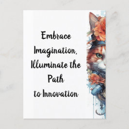 ネコ4子猫バラ水彩画 ポストカード