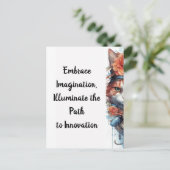 ネコ4子猫バラ水彩画 ポストカード (スタンド正面)