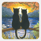 ネコ582黒猫 スクエアシール (正面)