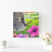 ネコ647花 スクエア壁時計 (ホーム)