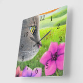 ネコ647花 スクエア壁時計 (傾斜)