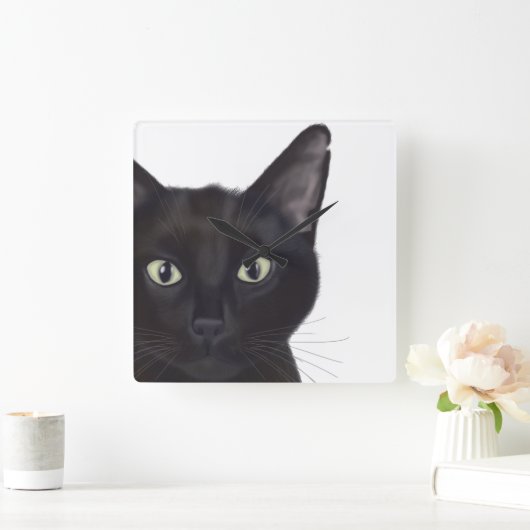 ネコ、ガスポートレート スクエア壁時計 (ホーム)