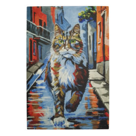 ネコ，コトフィー，通り，都市，動物 メタルプリント