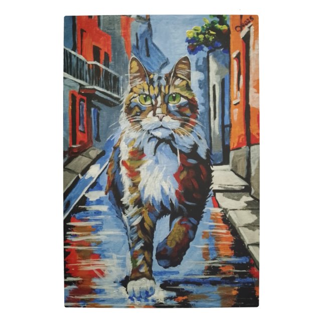 ネコ，コトフィー，通り，都市，動物 メタルプリント (正面)