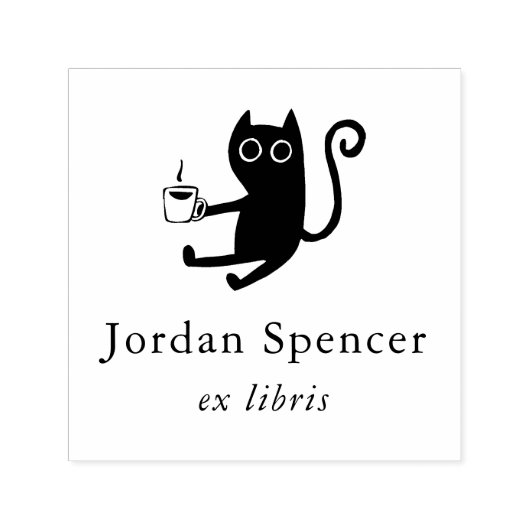 ネコ & コーヒー エクス・リブリス オーダーメイドの本 セルフインキングスタンプ (デザイン)