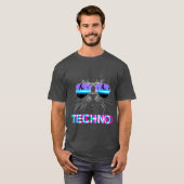 ネコ テクノDJ エレクトロ ミュージック Tシャツ (正面フル)