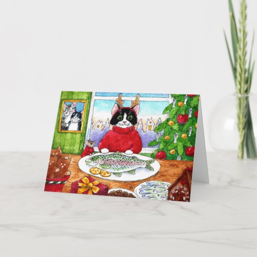 ネコ,マウス,魚クリスマスホリデーカード カード (正面)