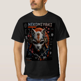 ネコ ミヤキ マイクロ モザイク 3D サイバーキャット グラフィック Tシャツ