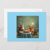 ネコ、リス、カメハッピーバースデーファンタジー シーズンポストカード (正面/裏面)