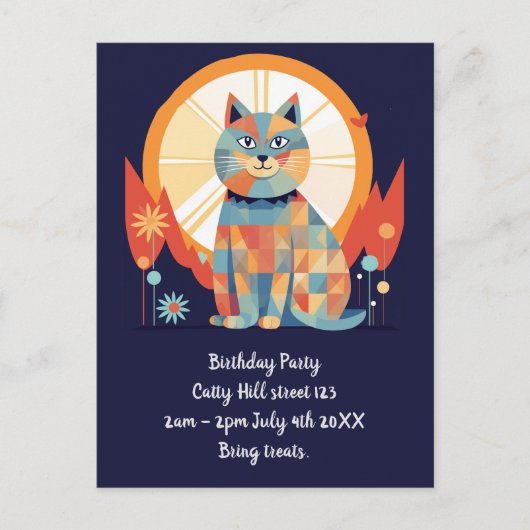 ネコ レトロパーティー招待状 インビテーションポストカード (正面)