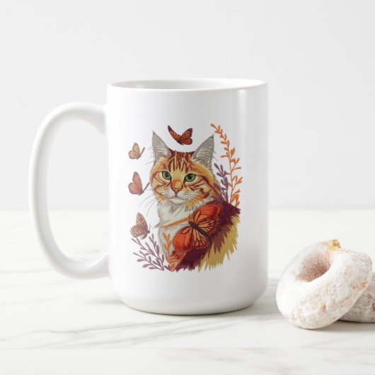 ネコ(昆虫)オオカバマダラ、モナーク蝶 コーヒーマグカップ (ドーナツ)