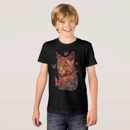 ネコ(昆虫)オオカバマダラ、モナーク蝶 トライブレンドTシャツ (正面全面)