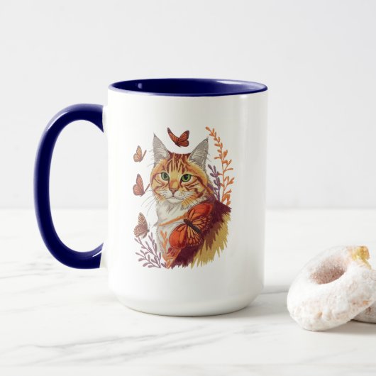 ネコ(昆虫)オオカバマダラ、モナーク蝶 マグカップ (ドーナツ付き)
