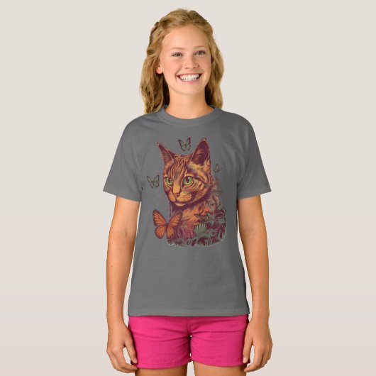 ネコ(昆虫)オオカバマダラ、モナーク蝶 Tシャツ (正面フル)
