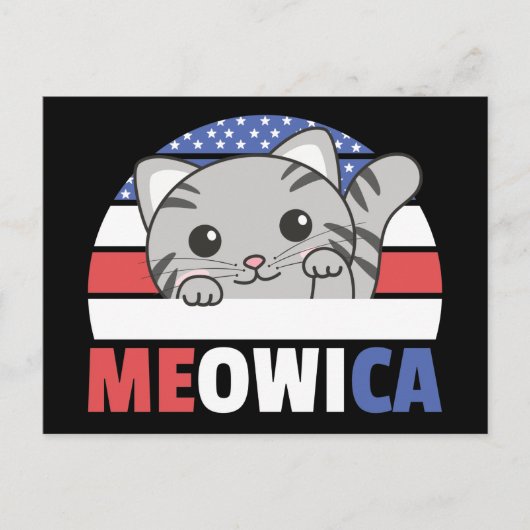 ネコfor the7月4日アメリカ国旗Meowica Postca ポストカード (正面)