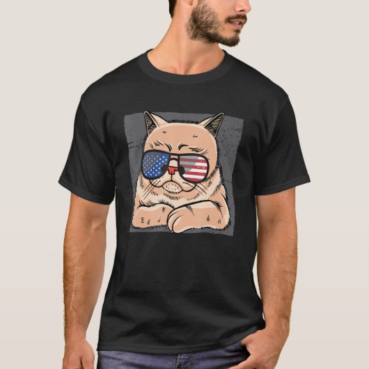 ネコMeowicaアメリカ国旗のネコ用サングラス Tシャツ (正面)