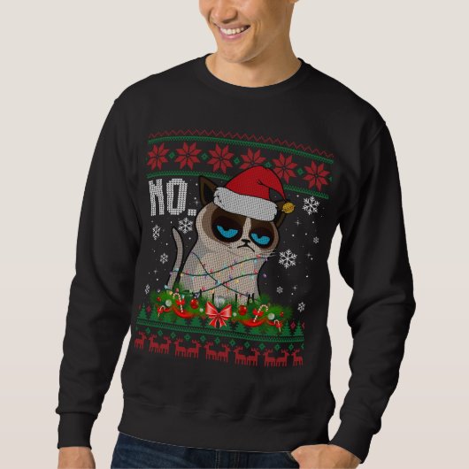 ネコNo不機嫌なクリスマスネコNo醜いクリスマスセーター スウェットシャツ (正面)
