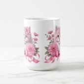 ネコWhitピンクリボン コーヒーマグカップ (中央)