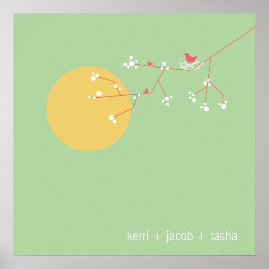 ネスティングバーズファミリーベビー子供部屋アートプリント ポスター (正面)