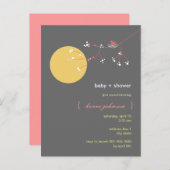 ネスティングバードファミリーツリーお洒落赤ちゃんシャワー インビテーションポストカード (正面/裏面)