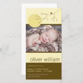 ネスティングバードファミリーボーイまたは女の子ベビー写真誕生 案内状 (正面/裏面)