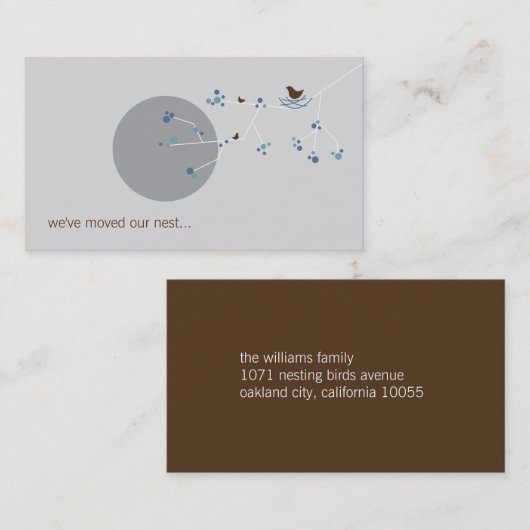 ネスティングバード+ファミリーブルーカスタム新しいホームアドレス 名刺 (正面/裏面)