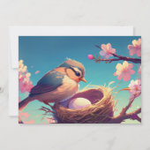 ネスティングパーティー鳥の巣の卵ブルーピンクの花 招待状 (裏面)