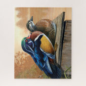 ネスティングボックスの上の木のアヒルのペア絵画アクリル ジグソーパズル (縦)