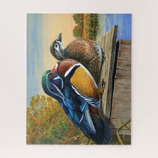 ネスティングボックス上の木絵画のアヒルのペア対2 ジグソーパズル (縦)