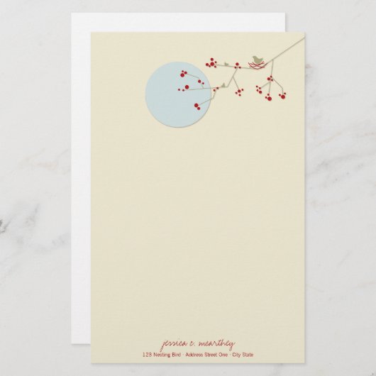 ネスティング鳥家族のベビーシャワーの文房具の紙 便箋 (正面/裏面)