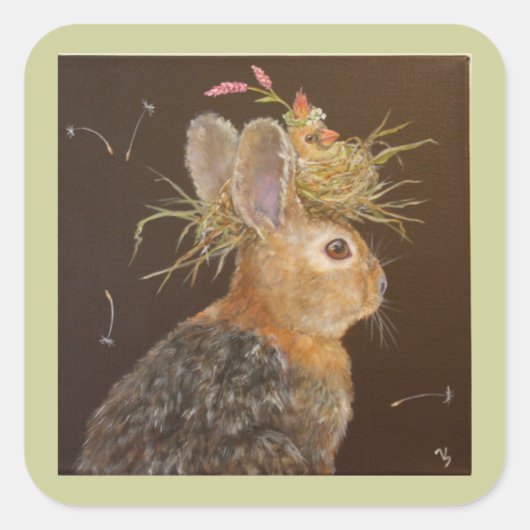 ネスティング(鳥)ショウジョウコウカンチョウ付きバニー スクエアシール (正面)