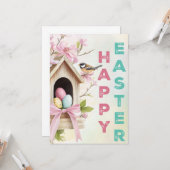 ネストされた祝福 - イースターの鳥小屋チャーム カード (正面/裏面インサイチュ)