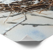 ネストツリーの冬の雪の鳥自然水色 ポスター (角)